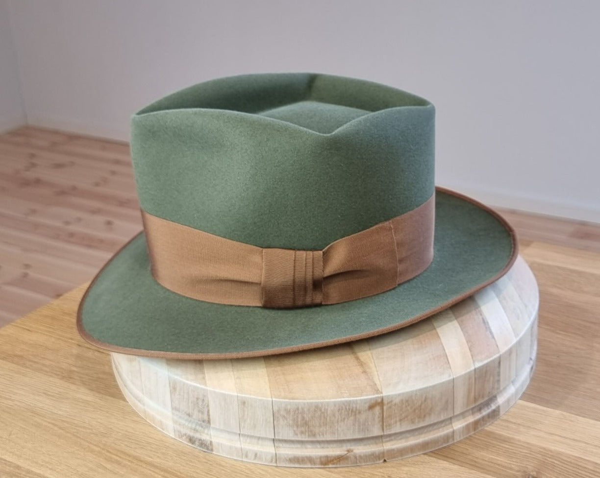 BOGART Maltese Falcon Crease FEDORA | SAGE COLOR | RABBIT & HARE DELUXE BLEND | SIZE 58, US 7 1/4