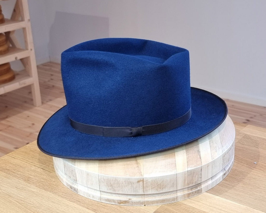 PLAYBOY FEDORA | 30X BEAVER BLEND | ROYAL BLUE COLOR | SIZE 58, US 7 1/4