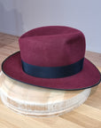 LEIFUR FEDORA | BURGUNDY | RABBIT & HARE DELUXE BLEND | SIZE 60, US 7 1/2