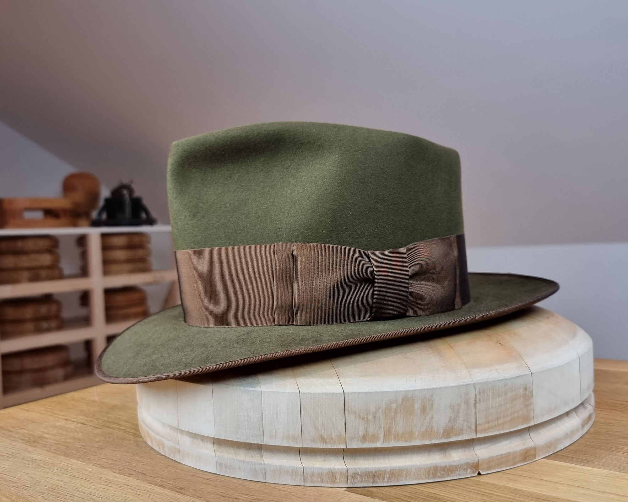 BOGART FEDORA | 100X BEAVER | MOSS GREEN COLOR | SIZE 60, US 7 1/2
