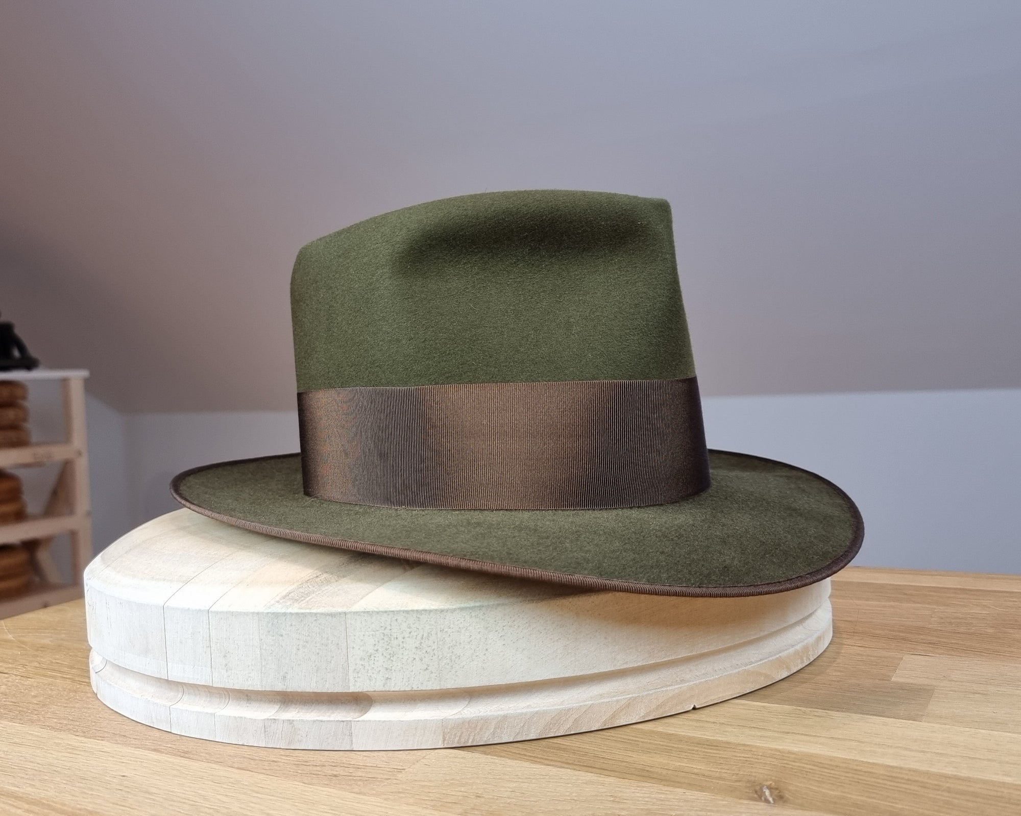 BOGART FEDORA | 100X BEAVER | MOSS GREEN COLOR | SIZE 60, US 7 1/2
