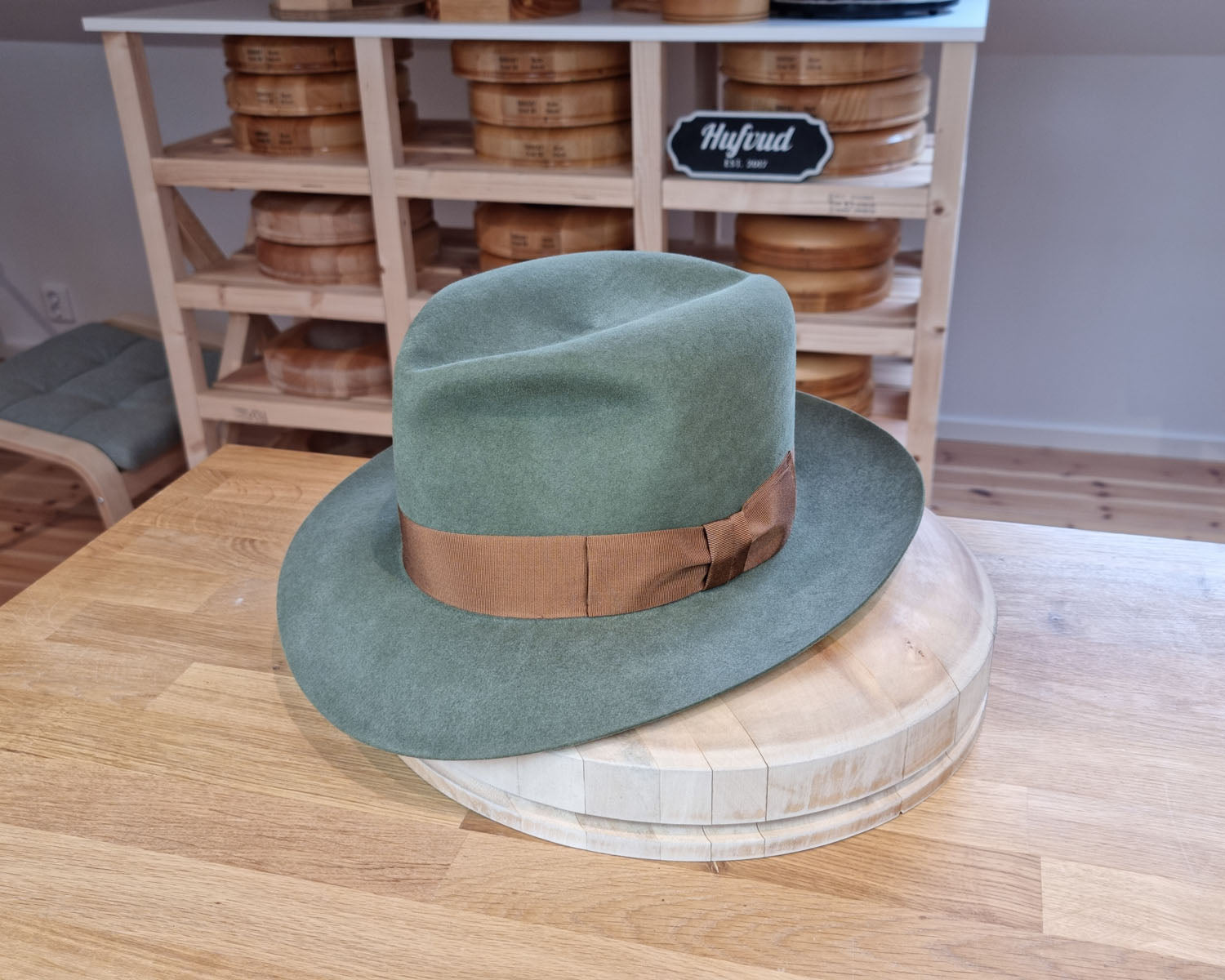 LEIFUR Lucky FEDORA | 50X BEAVER BLEND | SAGE GREEN COLOR | SIZE 60, US 7 1/2