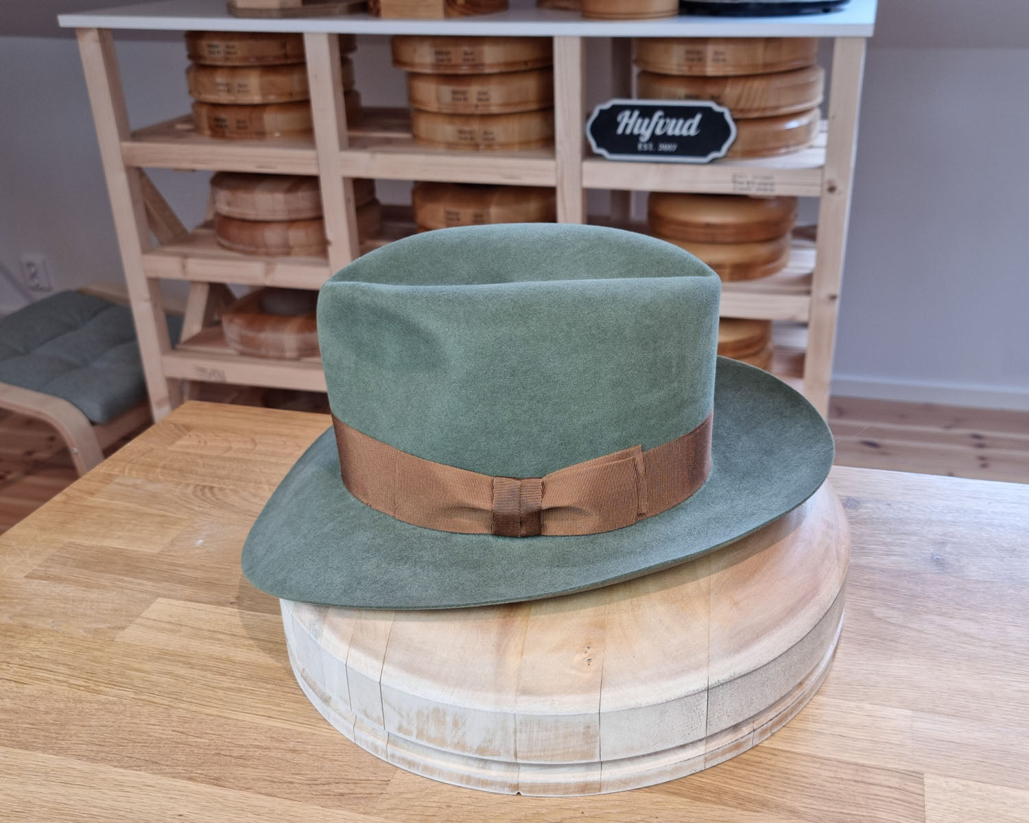 LEIFUR Lucky FEDORA | 50X BEAVER BLEND | SAGE GREEN COLOR | SIZE 60, US 7 1/2