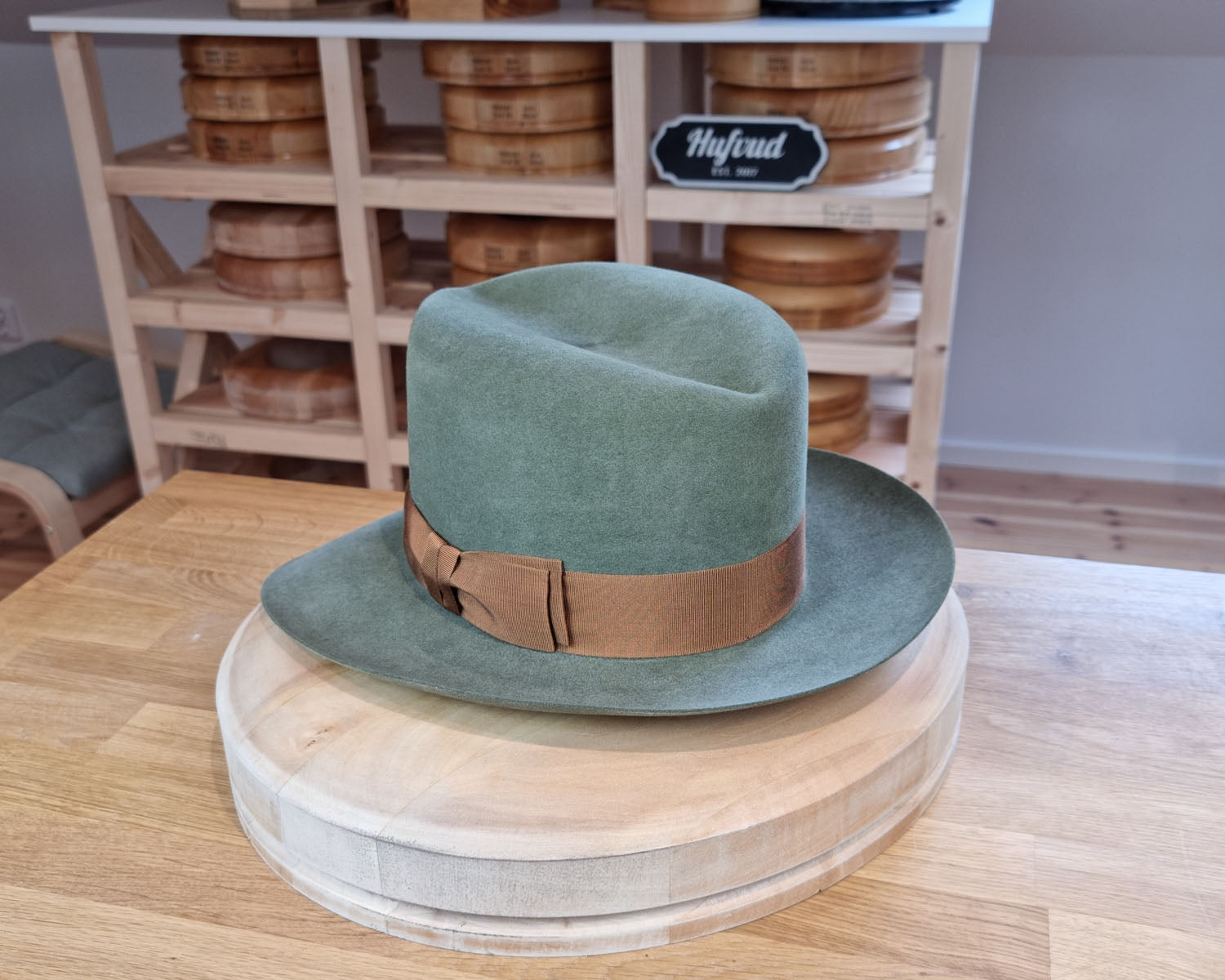 LEIFUR Lucky FEDORA | 50X BEAVER BLEND | SAGE GREEN COLOR | SIZE 60, US 7 1/2