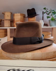 LEIFUR Lucky FEDORA | RABBIT & HARE DELUXE BLEND FELT | SABLE BROWN COLOR | SIZE 57, US 7 1/8 - Hufvud