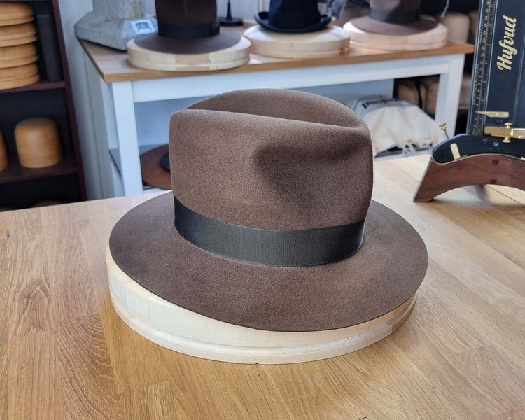 LEIFUR Raven Crown FEDORA | SABLE BROWN | 100X BEAVER | SIZE 60, US 7 1/2