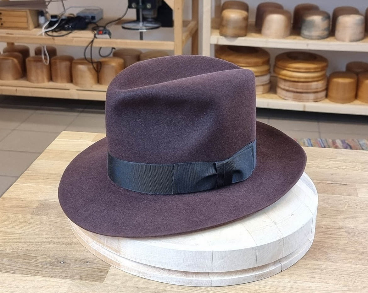 LEIFUR FEDORA | DARK BROWN RUST | RABBIT & HARE DELUXE BLEND | SIZE 58, US 7 1/4