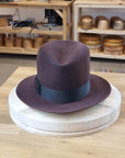 LEIFUR FEDORA | DARK BROWN RUST | RABBIT & HARE DELUXE BLEND | SIZE 58, US 7 1/4