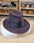 LEIFUR FEDORA | DARK BROWN RUST | RABBIT & HARE DELUXE BLEND | SIZE 58, US 7 1/4