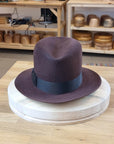 LEIFUR FEDORA | DARK BROWN RUST | RABBIT & HARE DELUXE BLEND | SIZE 58, US 7 1/4