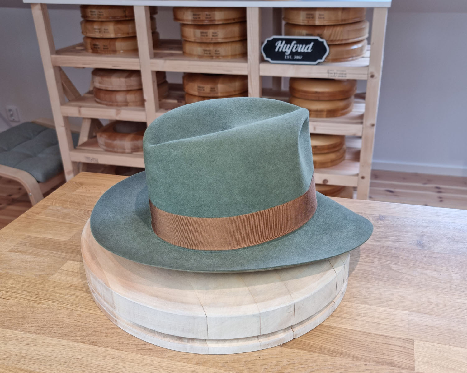 LEIFUR Lucky FEDORA | 50X BEAVER BLEND | SAGE GREEN COLOR | SIZE 60, US 7 1/2