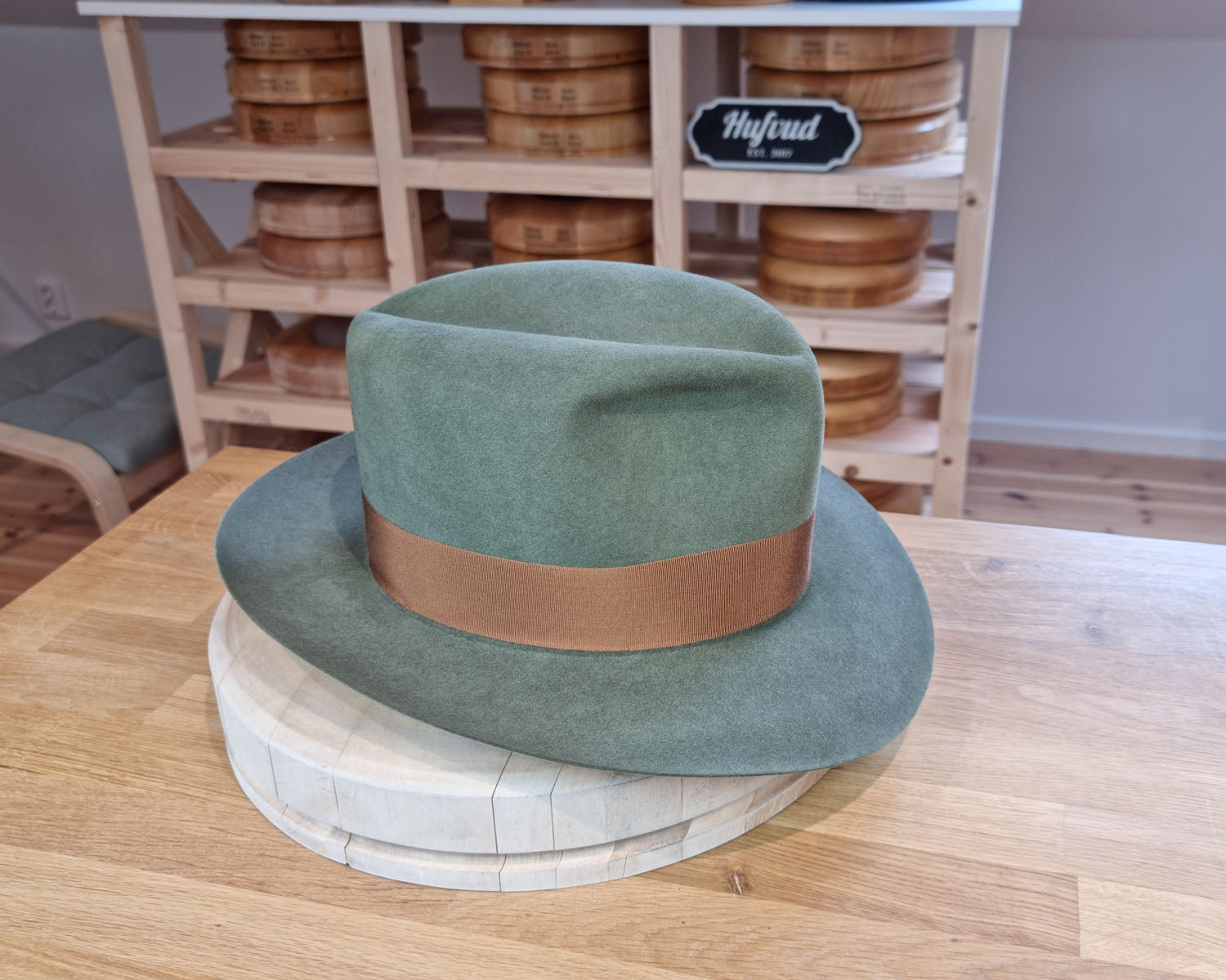 LEIFUR Lucky FEDORA | 50X BEAVER BLEND | SAGE GREEN COLOR | SIZE 60, US 7 1/2