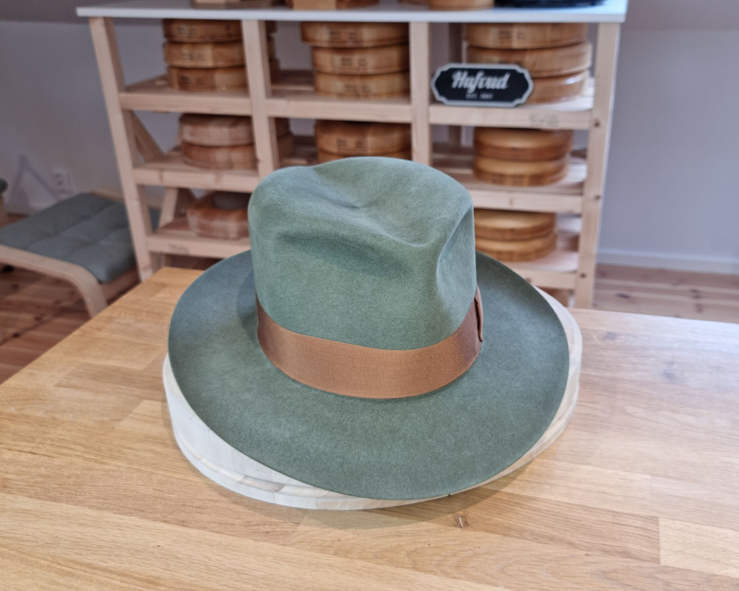 LEIFUR Lucky FEDORA | 50X BEAVER BLEND | SAGE GREEN COLOR | SIZE 60, US 7 1/2