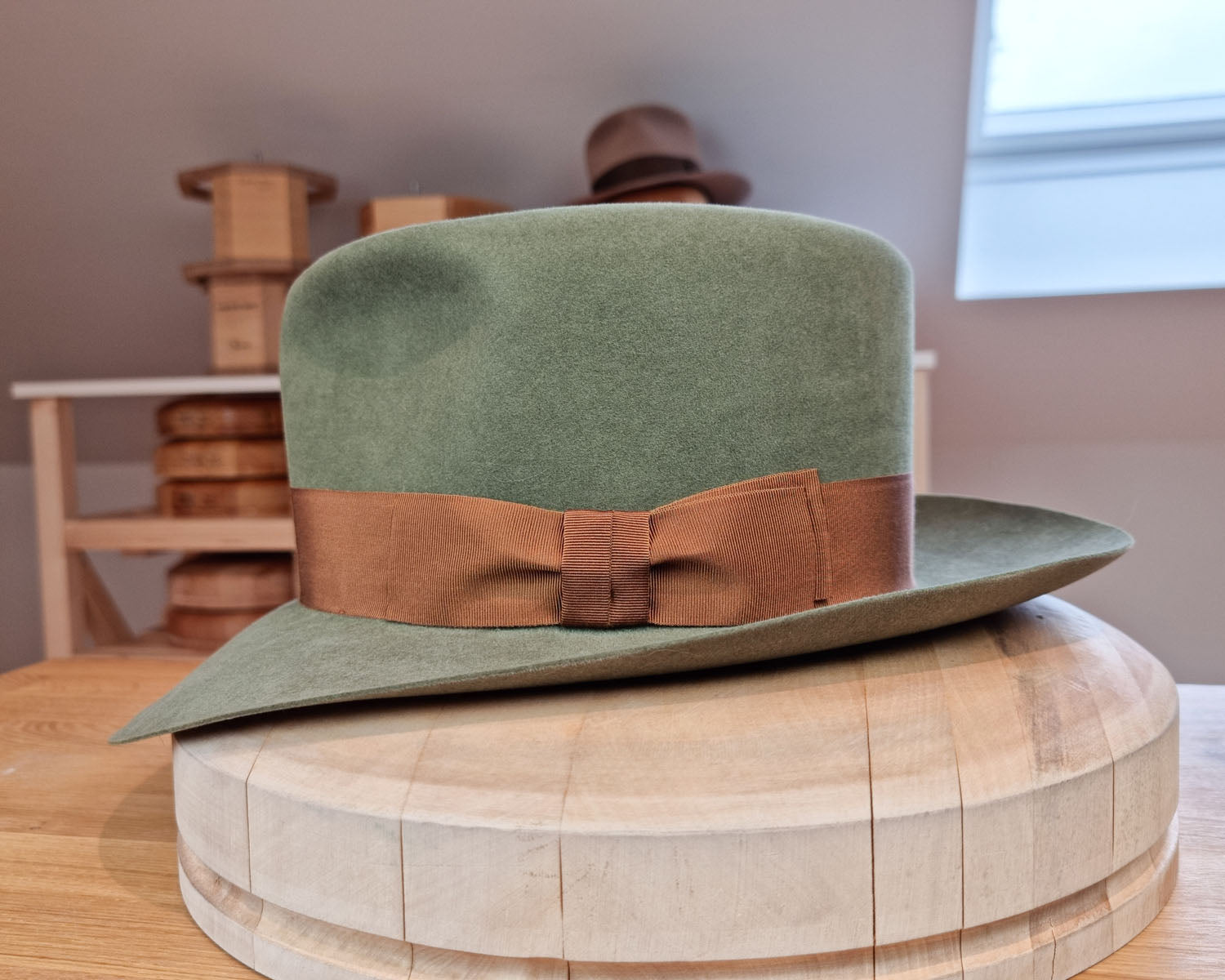 LEIFUR Lucky FEDORA | 50X BEAVER BLEND | SAGE GREEN COLOR | SIZE 60, US 7 1/2