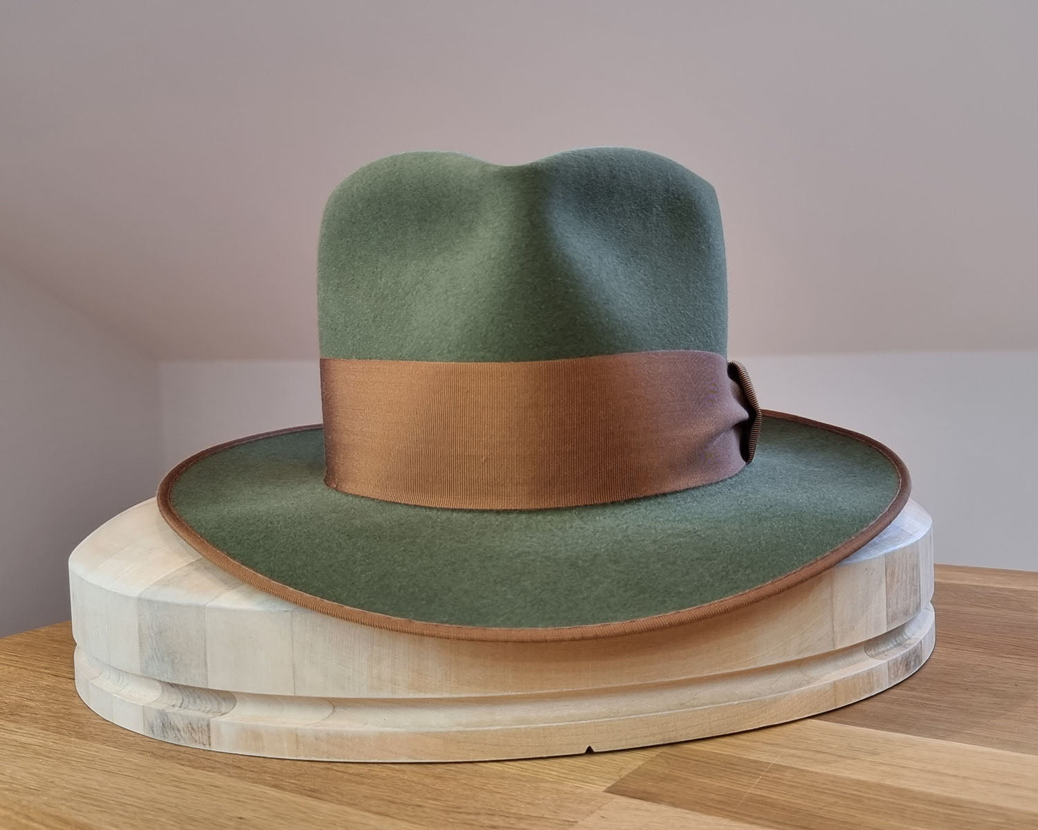 BOGART Maltese Falcon Crease FEDORA | SAGE COLOR | RABBIT &amp; HARE DELUXE BLEND | SIZE 58, US 7 1/4